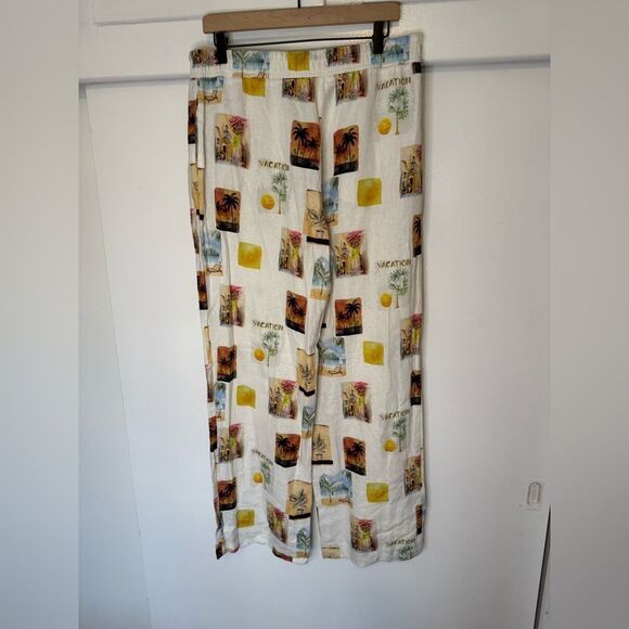 C&C California Linen Blend Vacation Print Wide Leg Pants Large - Picture 2 of 6